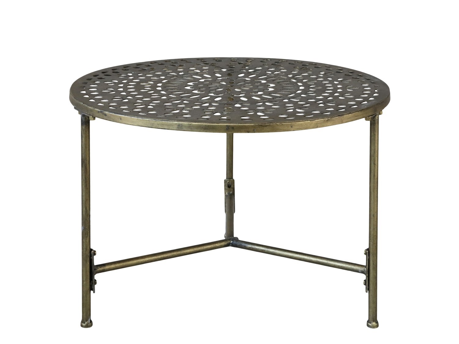 Mosazný antik kovový kulatý odkládací stolek Hilla - Ø 60*42 cm Chic Antique