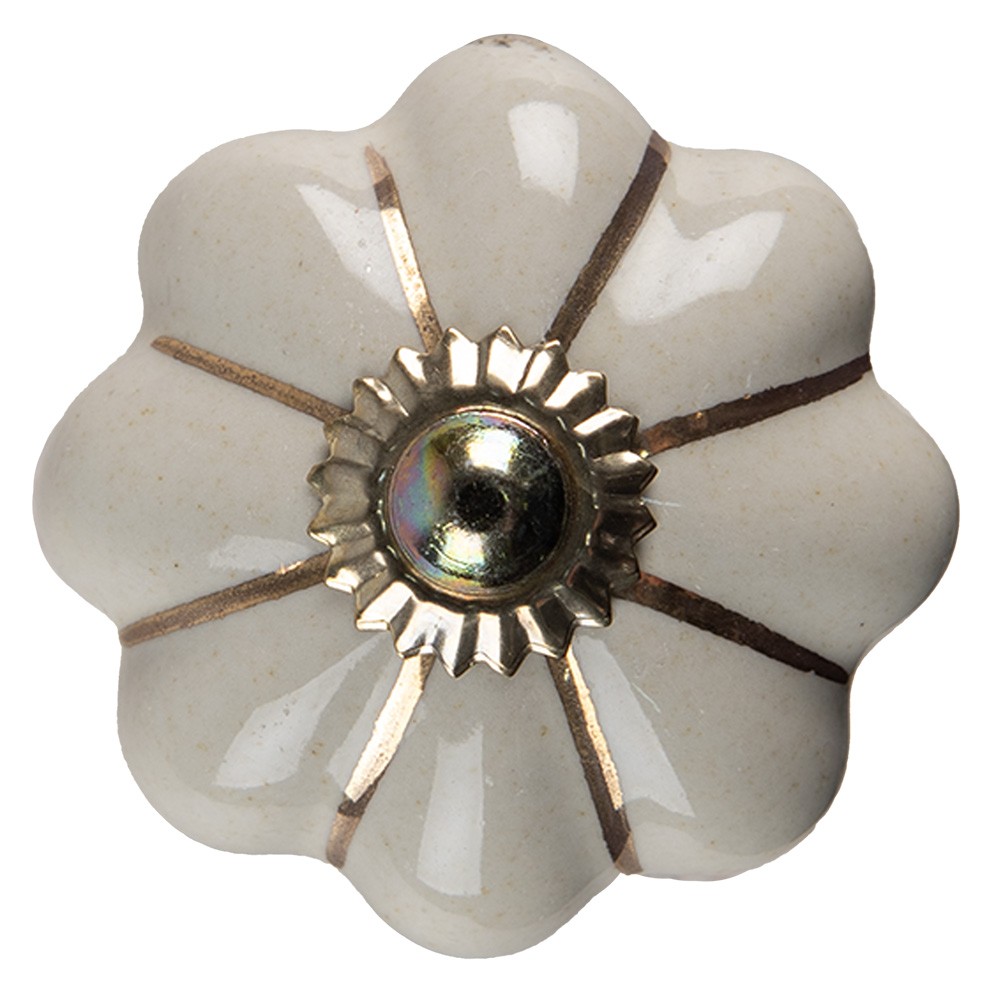 Béžová keramická úchytka knopka ve tvaru květiny - Ø 4*4 cm Clayre & Eef