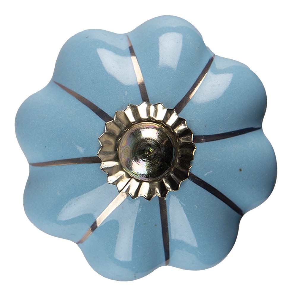 Modrá keramická úchytka knopka ve tvaru květiny - Ø 4*4 cm Clayre & Eef