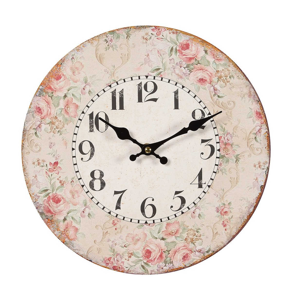Béžové antik nástěnné hodiny s růžemi Rose I – Ø 28*3cm/ 1*AA Ambiente