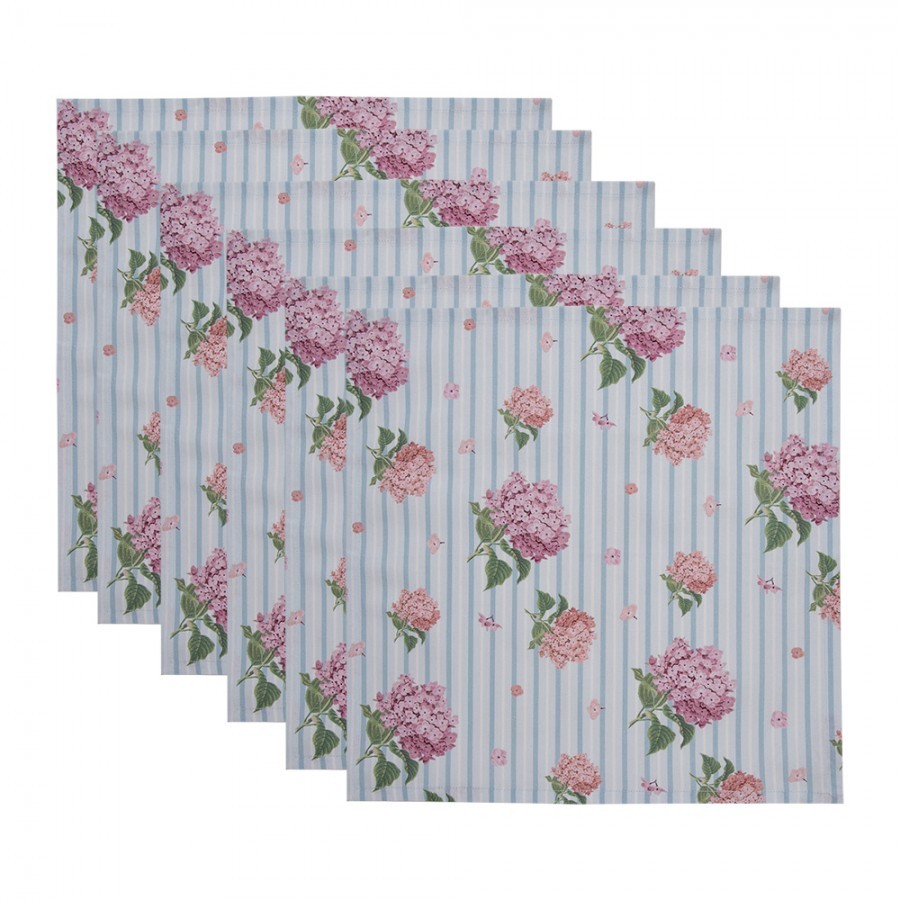 Sada 6 ks bavlněných ubrousků s květy hortenzie Vintage Grace - 40*40 cm Clayre & Eef