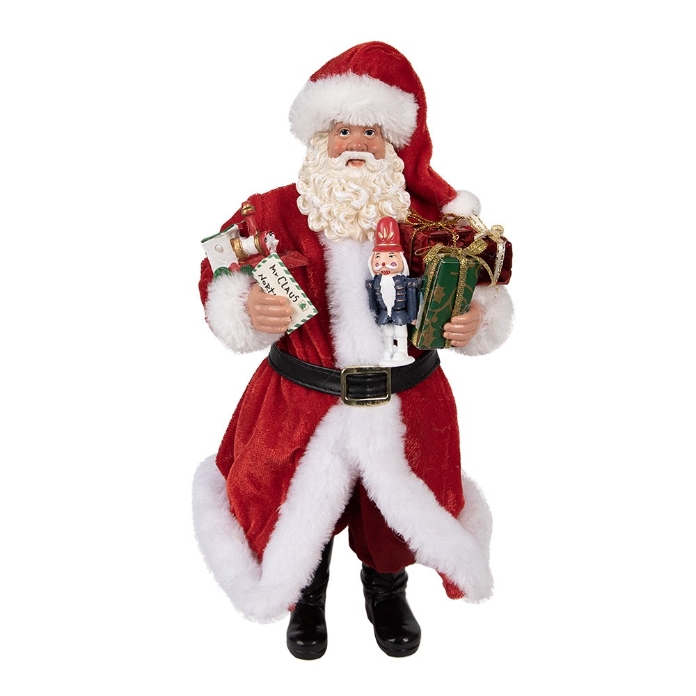 Vánoční dekorace Santa Claus s dárky a Louskáčkem - 16*8*28 cm Clayre & Eef