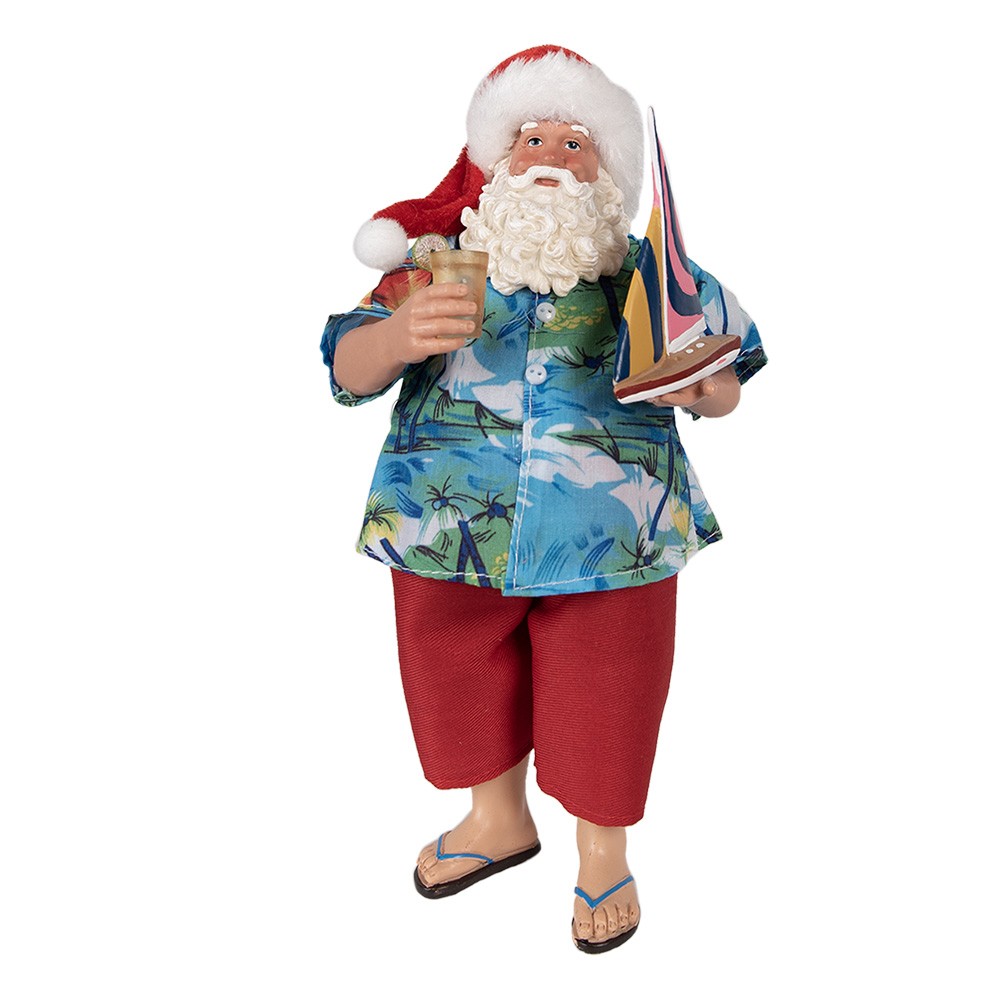 Vánoční dekorace Santa v košili a žabkách - 16*8*28 cm Clayre & Eef