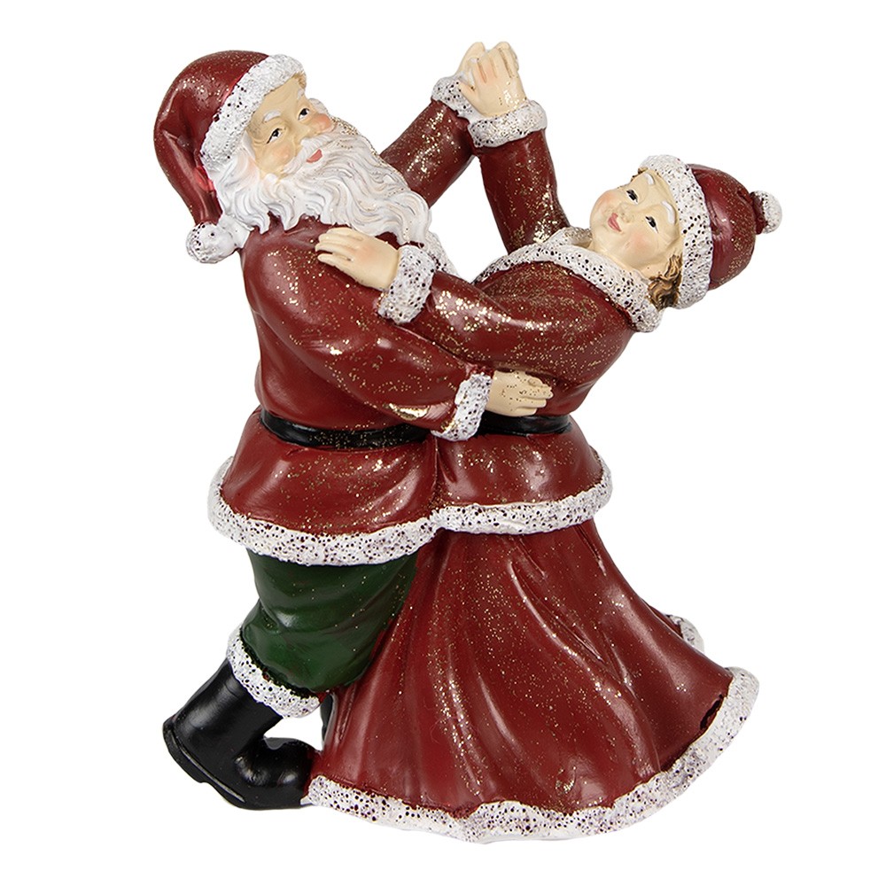 Červená vánoční dekorace tančící Santa s babčou - 12*8*15 cm Clayre & Eef