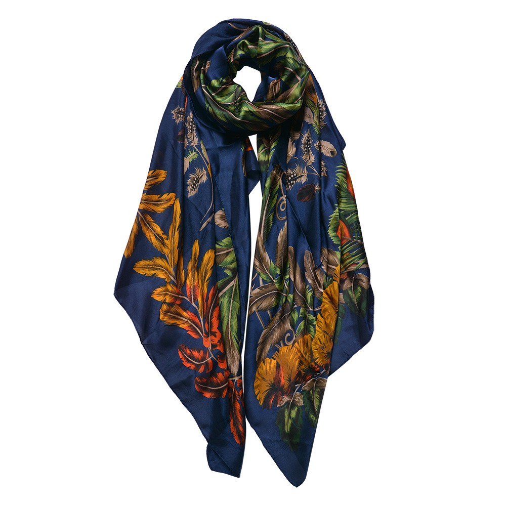 Modrý dámský šátek s barevným vzorem - 90*180 cm Clayre & Eef