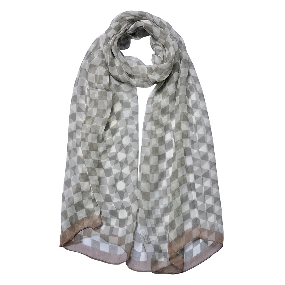 Bílo-khaki dámský šátek s šachovnicí - 50*160 cm Clayre & Eef