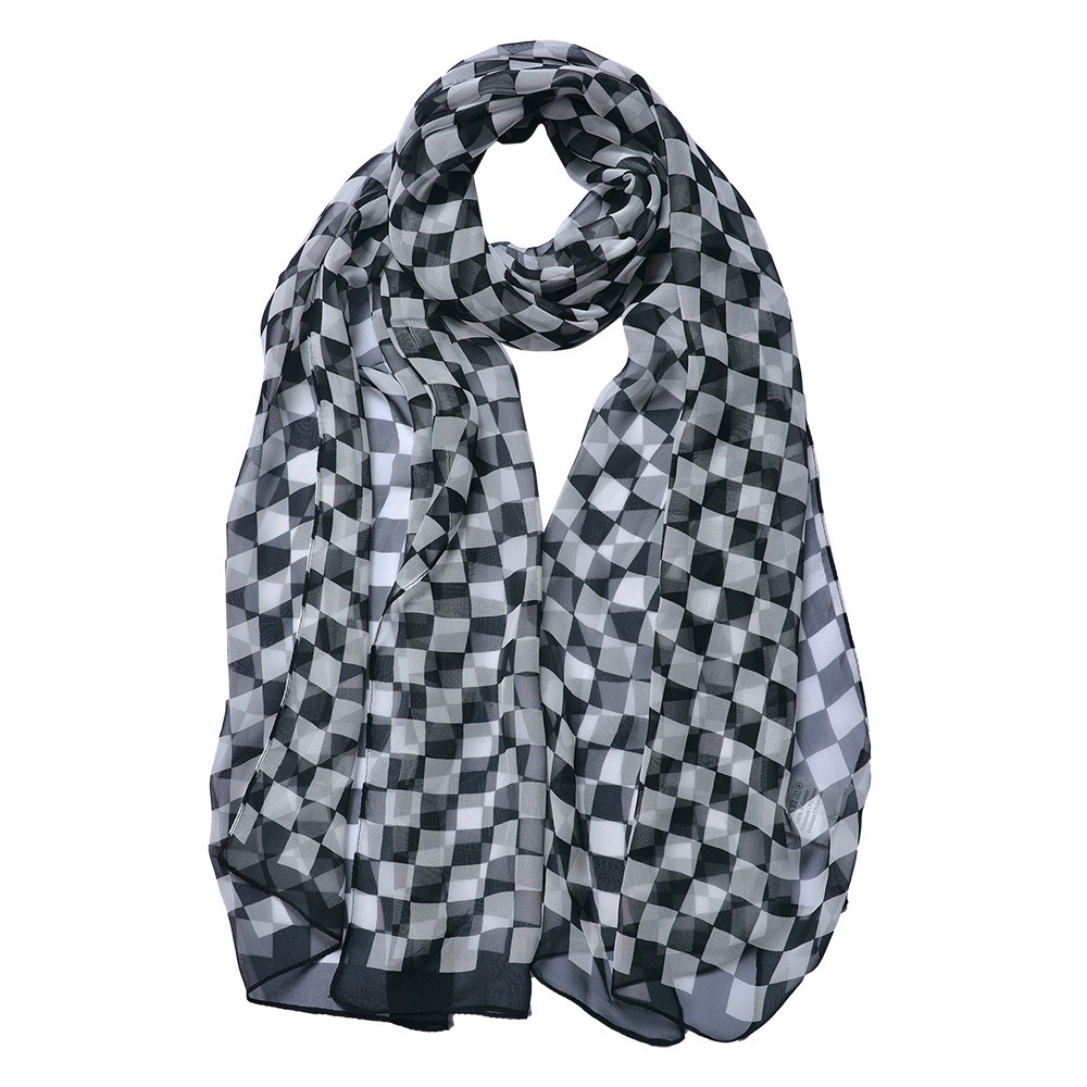 Bílo-černý dámský šátek s šachovnicí - 50*160 cm Clayre & Eef