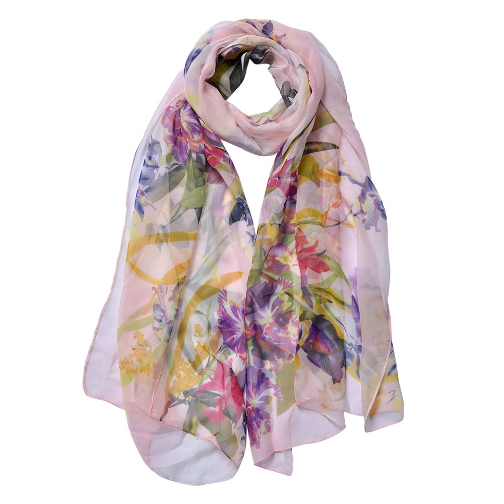 Růžový dámský šátek s potiskem květin - 50*160 cm Clayre & Eef