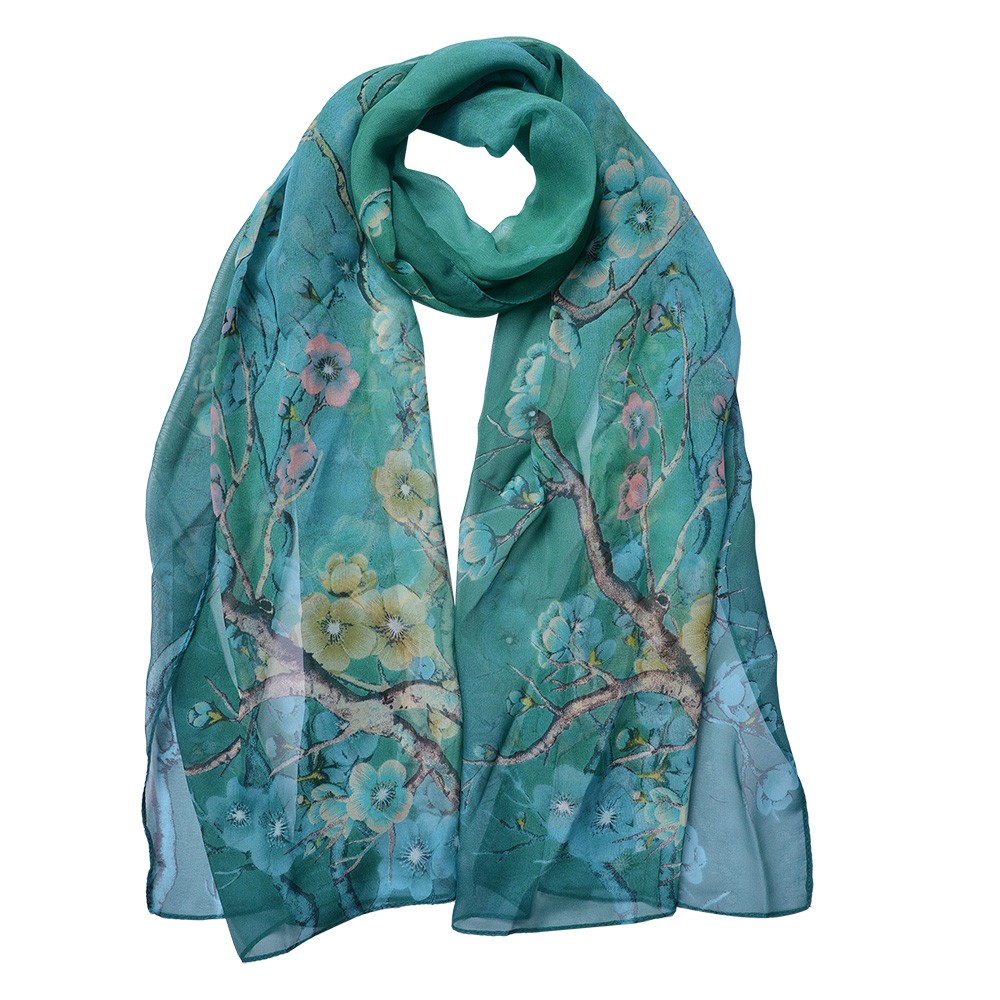 Zelený dámský šátek s jemnými květy - 50*160 cm Clayre & Eef