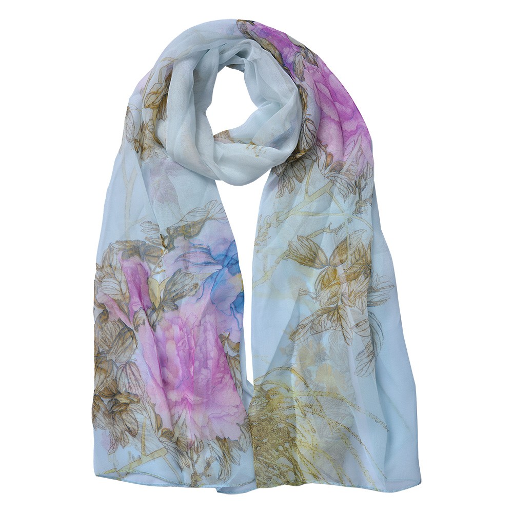 Bílý dámský šátek s květy Women Print White - 50*160 cm Clayre & Eef