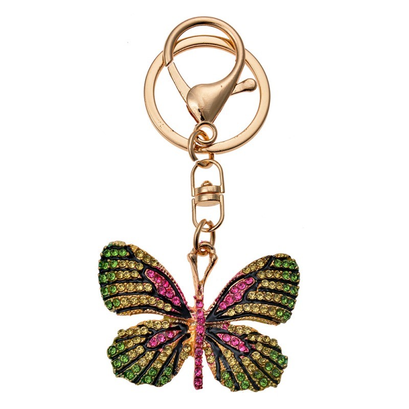 Přívěsek na klíče/ kabelku zlato-zelený motýl s kamínky - 5*4/12cm Juleeze