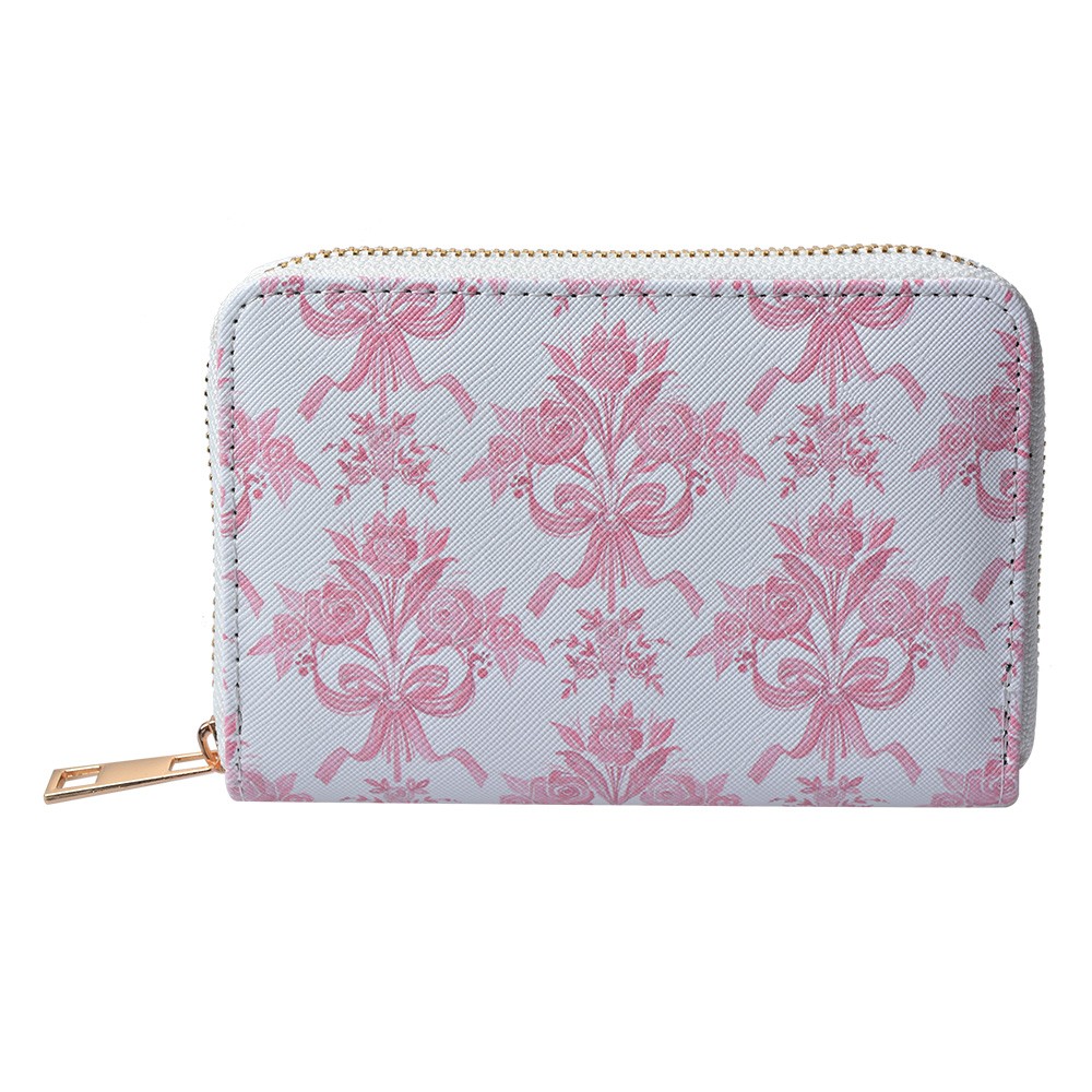 Bílo - růžová peněženka s kyticemi Pouquet - 10*15 cm Clayre & Eef