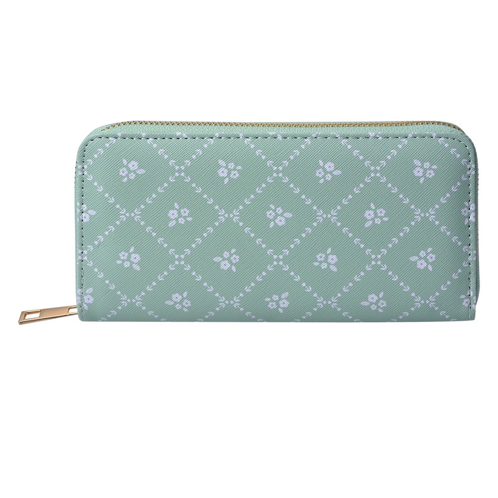Zelená peněženka s bílými kytičkami - 10*19 cm Clayre & Eef