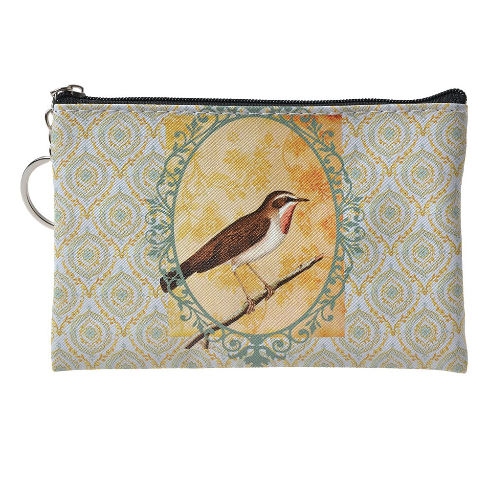 Zelená peněženka/ taštička s ptáčkem Bird - 10*15 cm Clayre & Eef