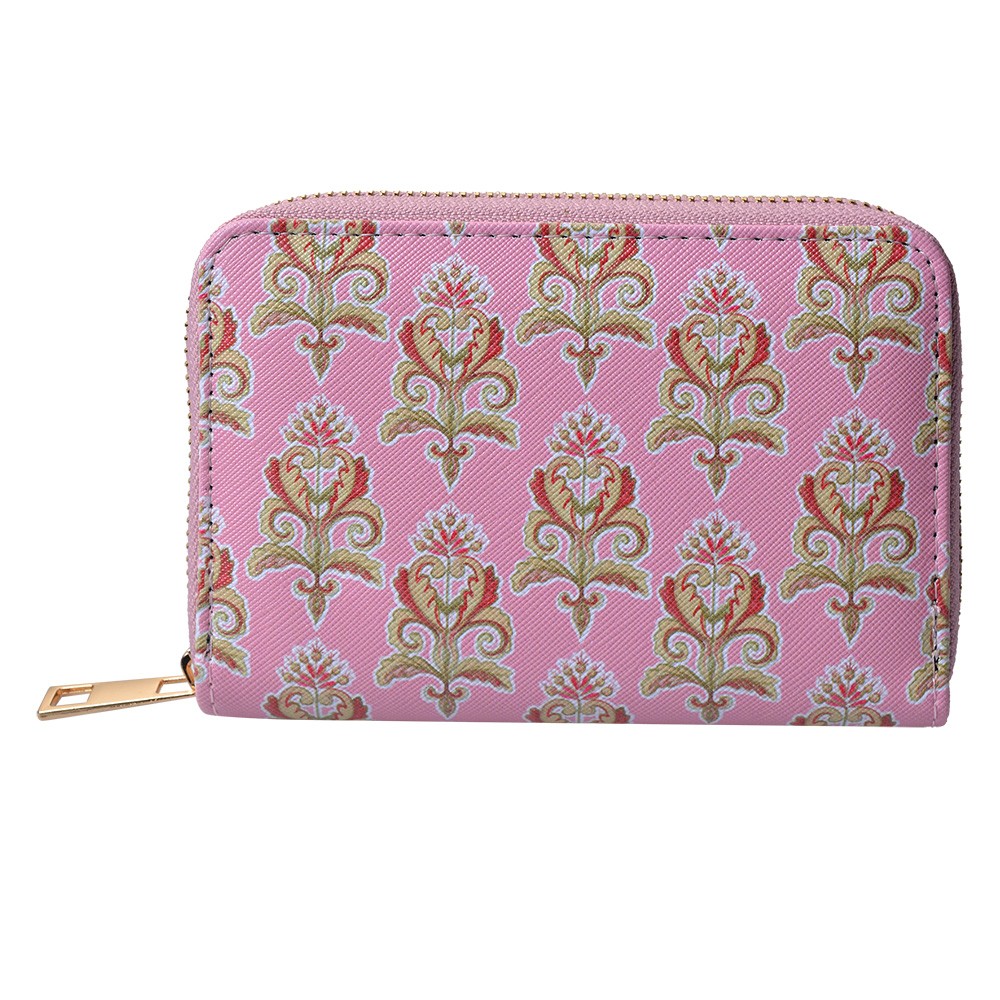 Růžová peněženka květinový Ornament - 10*15 cm Clayre & Eef