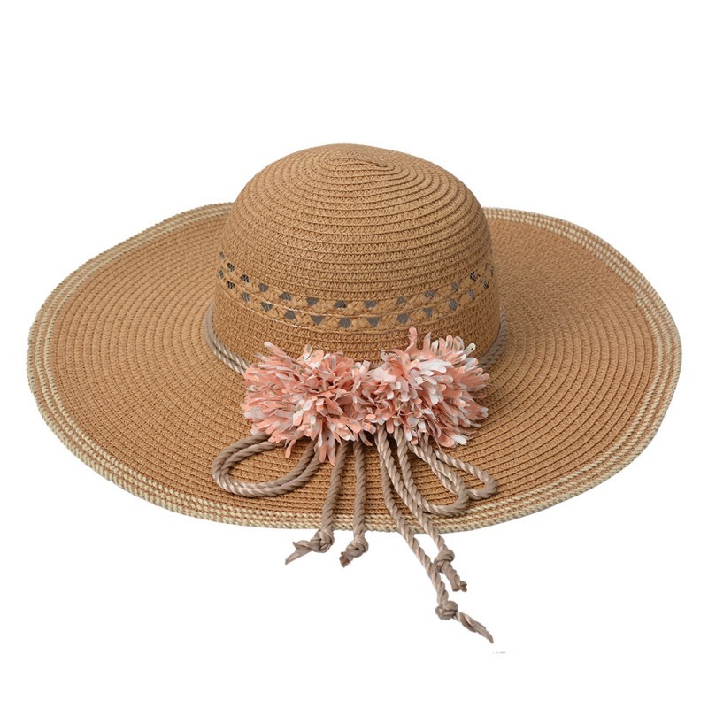 Hnědý sluneční dámský klobouk s květinou - Ø 41*12/ 56cm Juleeze