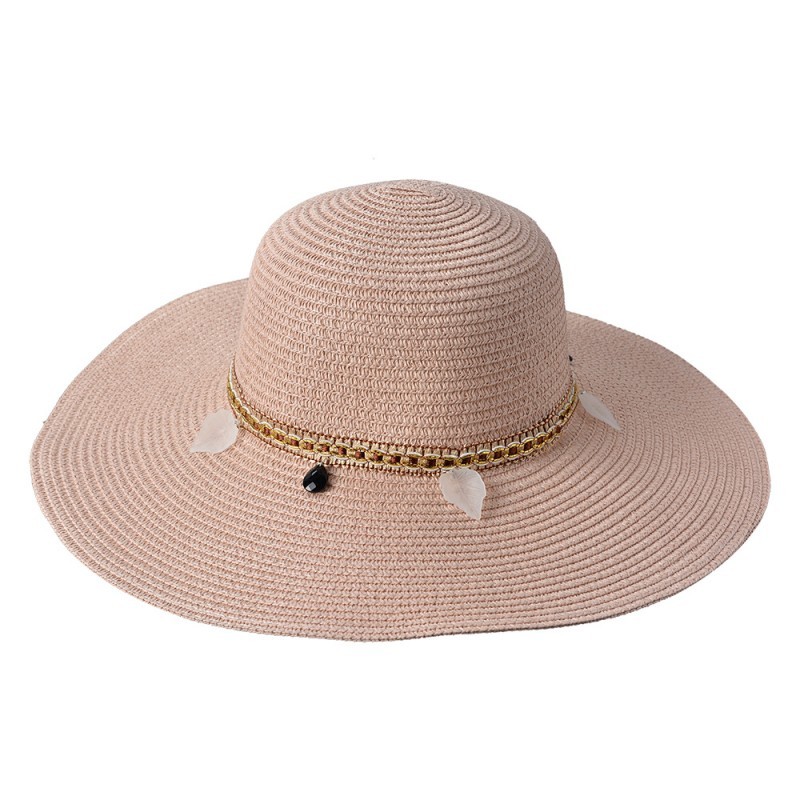 Růžový sluneční dámský klobouk s řetízkem - 55 -57cm Juleeze