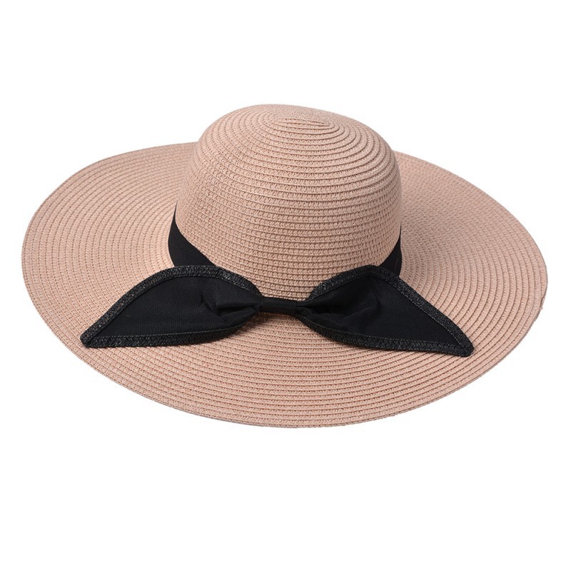 Růžový sluneční dámský klobouk s černou mašlí - 55-57cm Juleeze
