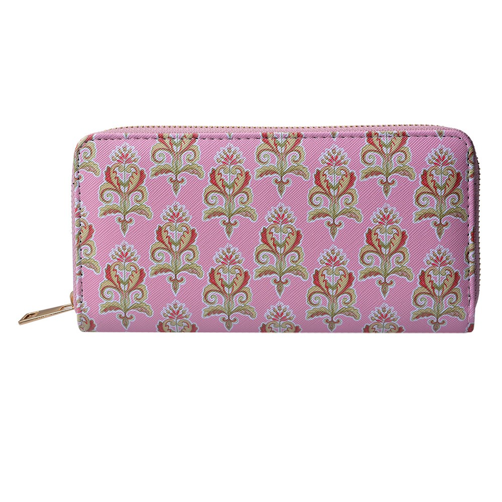 Růžová peněženka květinový Ornament  - 10*19 cm Clayre & Eef