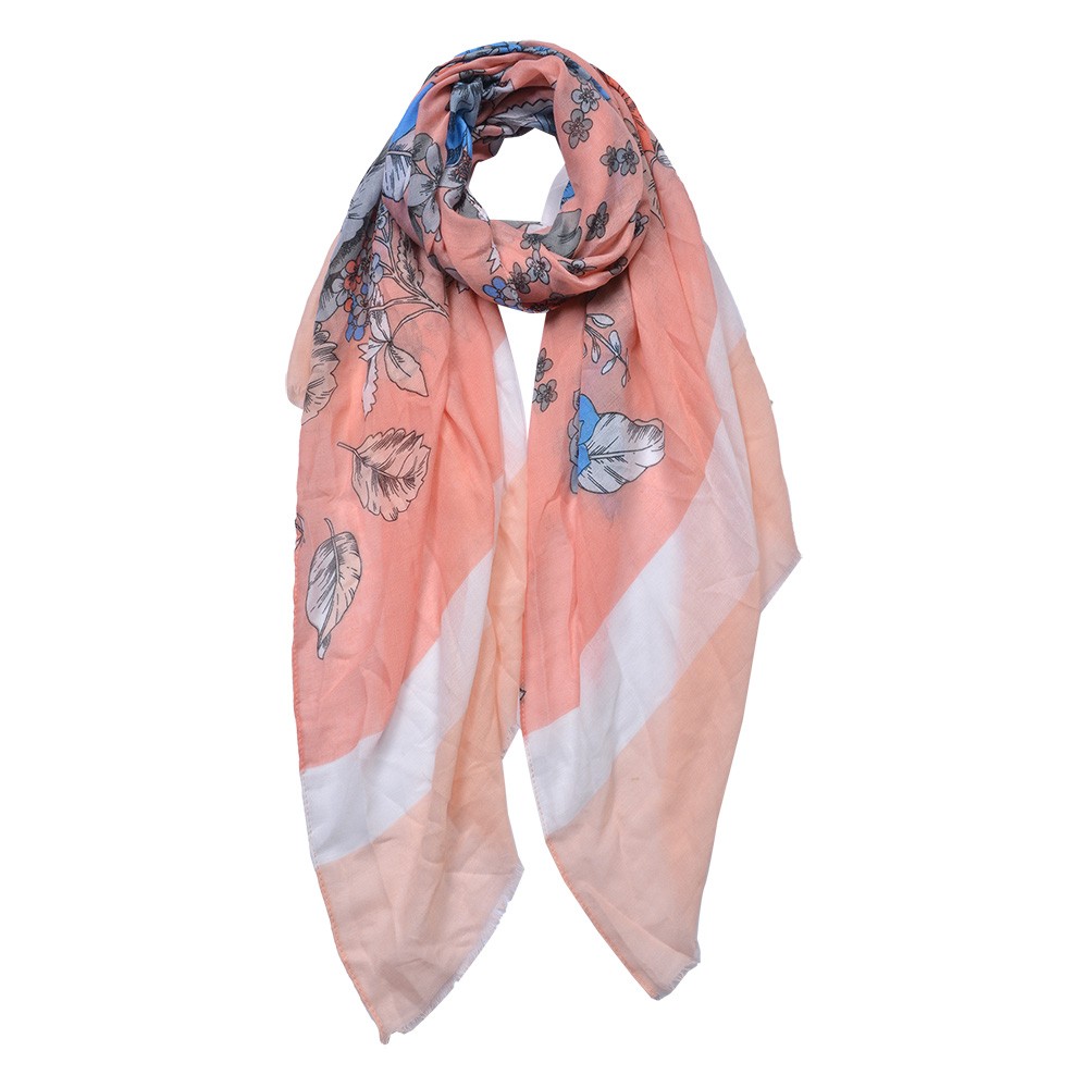 Růžový dámský šátek s barevnými květy - 85*180 cm Clayre & Eef