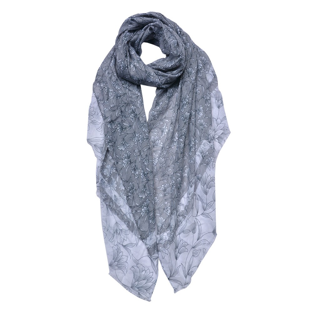 Šedý dámský šátek s květy - 85*180 cm Clayre & Eef
