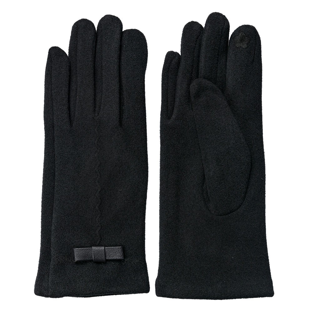 Šedé zimní dámské rukavice s mašličkou - 8*24 cm Clayre & Eef