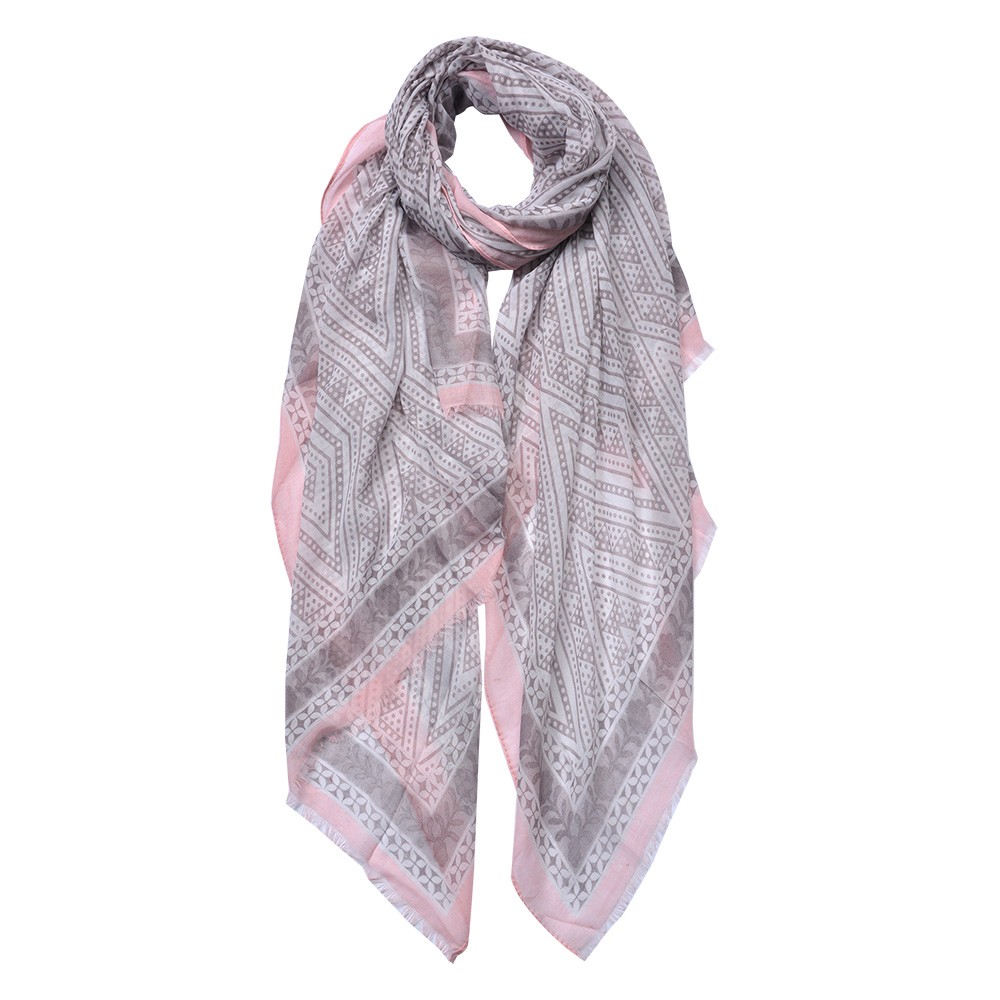Světle šedý dámský šátek se vzorem - 90*180 cm Clayre & Eef