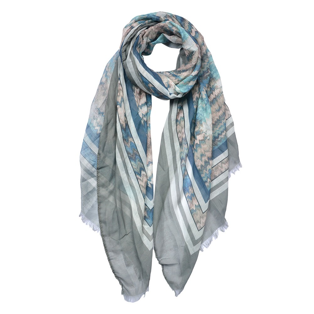 Modro-šedý šátek s ornamenty - 70*180 cm Clayre & Eef