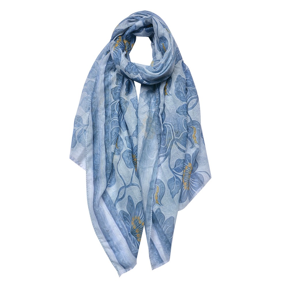 Modrý dámský šátek s potiskem květin - 70*180 cm Clayre & Eef