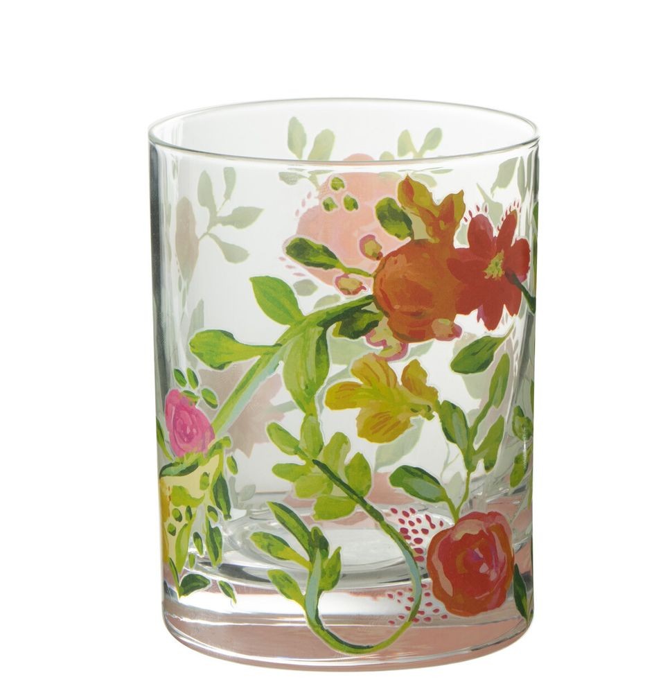Sklenička na vodu s barevnými květy Floral glass - Ø8*10cm / 280ml J-Line by Jolipa
