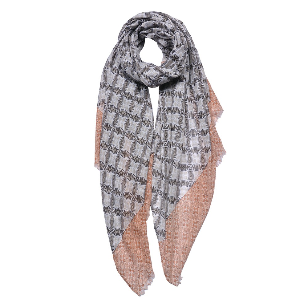 Šedo-hnědý dámský šátek s ornamenty - 90*180 cm Clayre & Eef