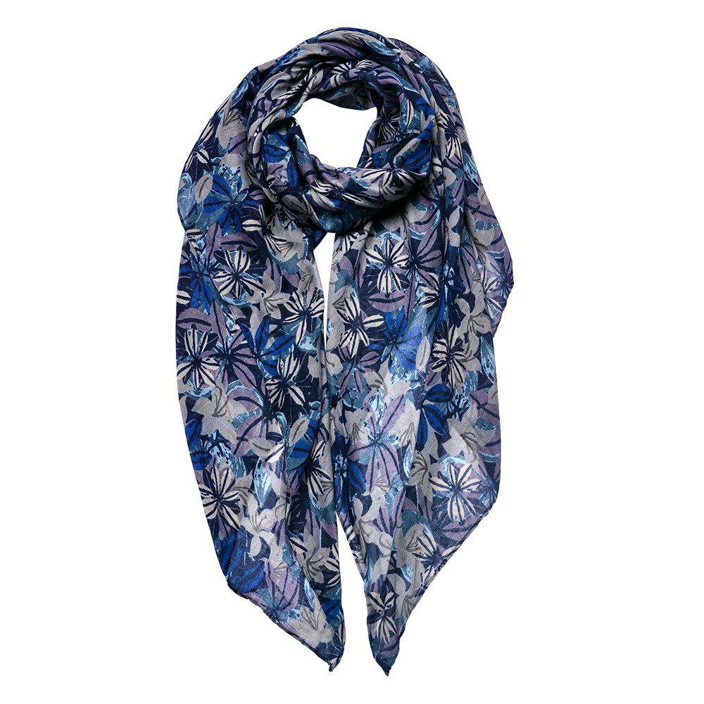 Modrá dámský šátek s květy - 90*180 cm Clayre & Eef