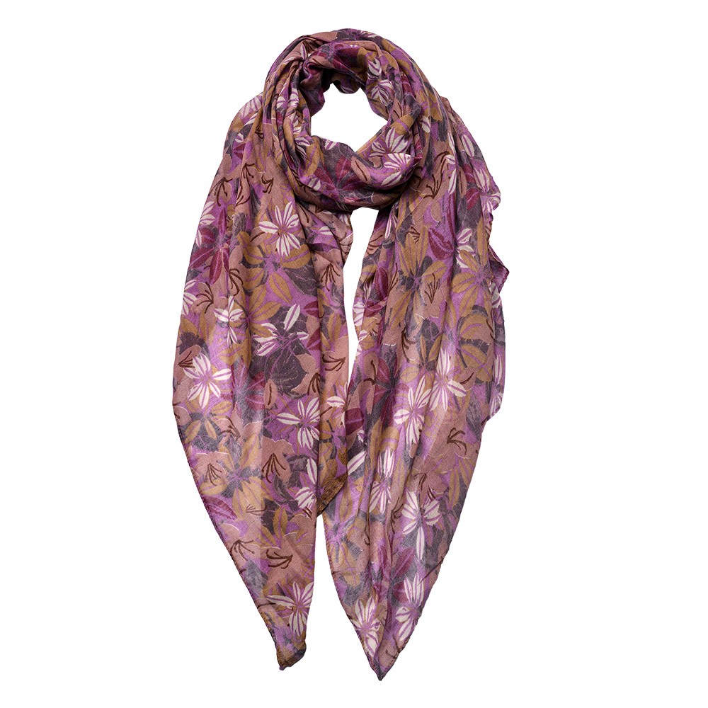 Růžový dámský šátek s květy - 90*180 cm Clayre & Eef