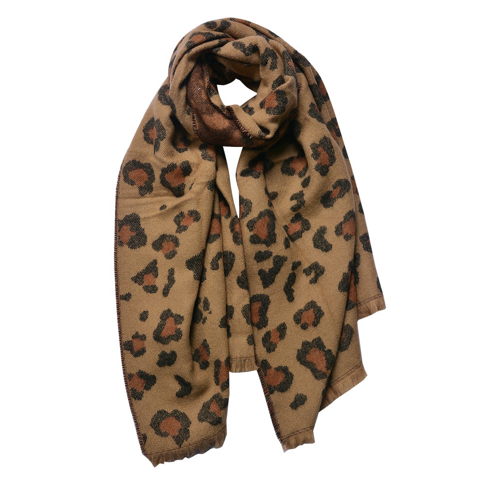 Hnědý dámský šátek s levhartím vzorováním - 65*185 cm Clayre & Eef