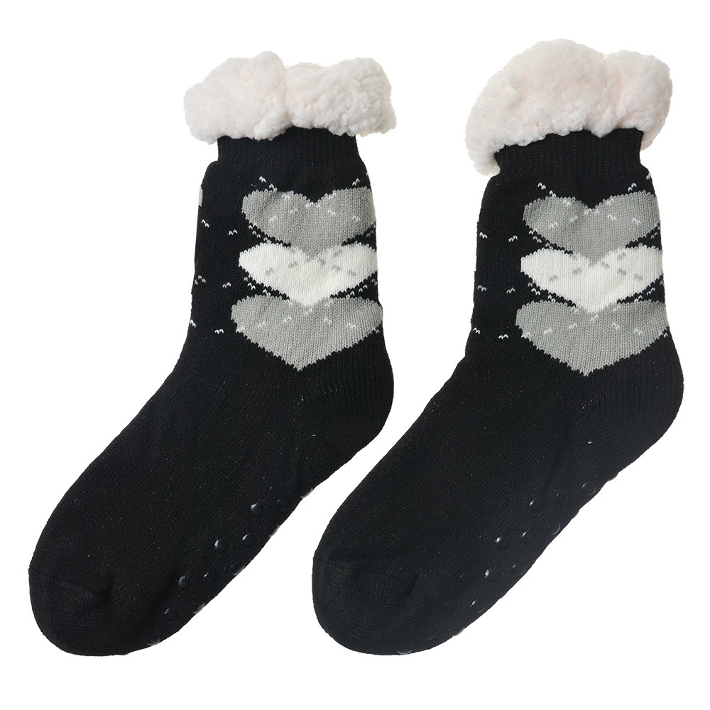Černé teplé ponožky se srdíčky - one size Clayre & Eef