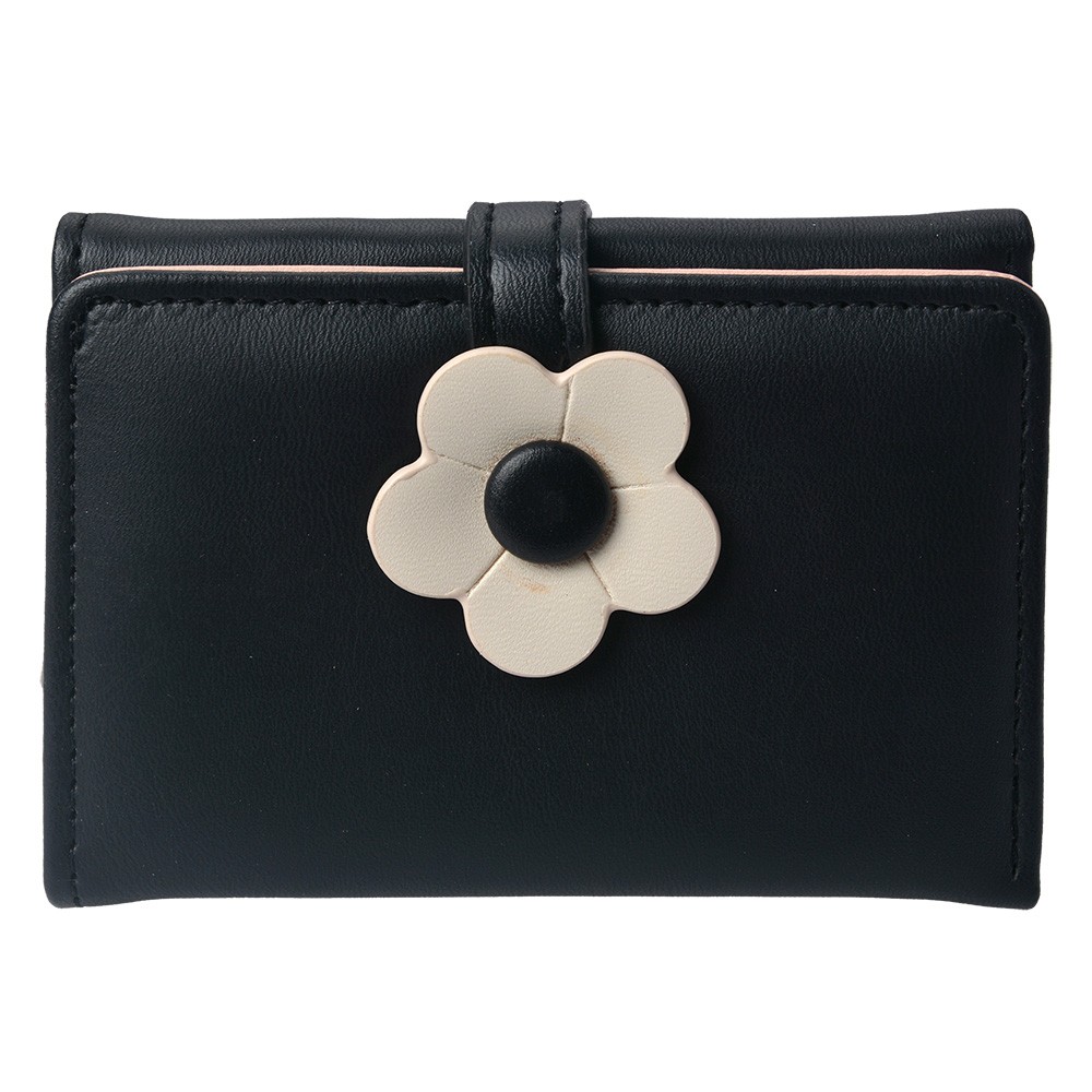 Černá peněženka s béžovou kytičkou - 10*8 cm Clayre & Eef