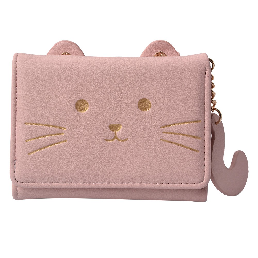 Malá růžová peněženka s motivem kočičky - 10*8 cm Clayre & Eef