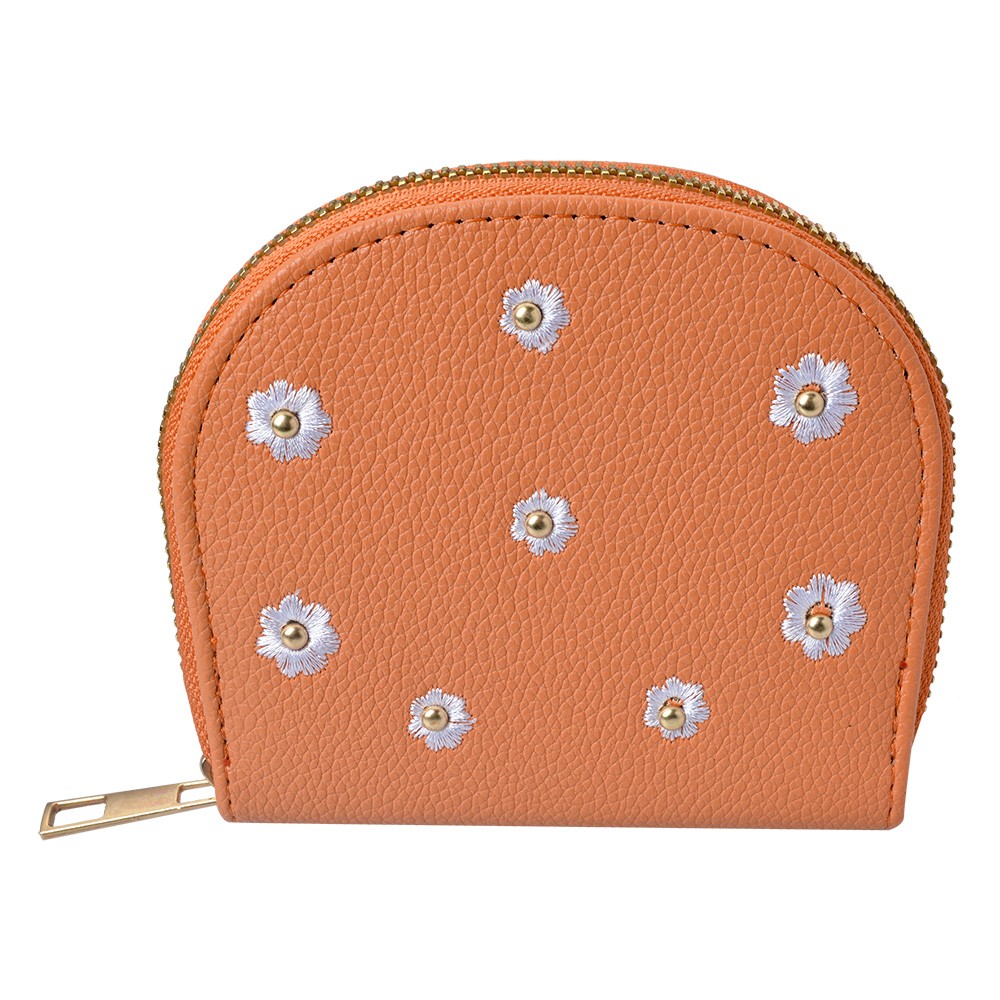 Malá oranžová peněženka s kytičkami - 12*9 cm Clayre & Eef