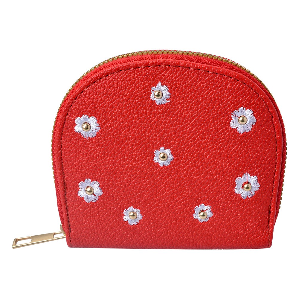 Malá červená peněženka s kytičkami - 12*9 cm Clayre & Eef