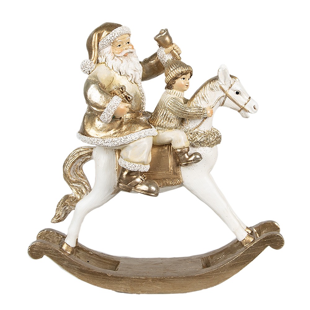 Zlatá vánoční dekorace socha Santa na houpacím koni - 21*8*21 cm Clayre & Eef