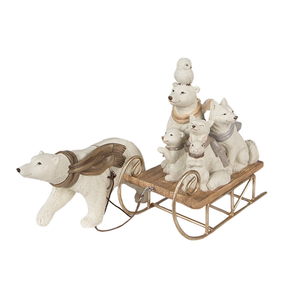 Vánoční dekorace socha ledního medvěda se sáňkami a zvířátky - 30*8*15 cm Clayre & Eef