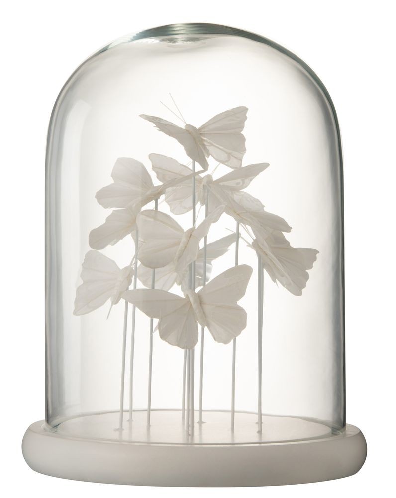 Dekorativní podnos s bílými motýlky a skleněným poklopem Butterflies - Ø 24*30cm J-Line by Jolipa
