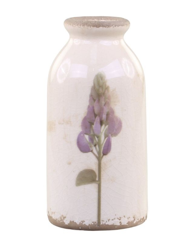 Krémová keramická dekorační váza s květem lupiny Versailles - Ø 7*15cm Chic Antique