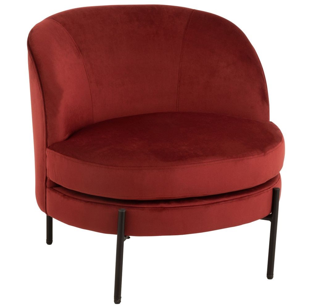 Vínové sametové kulaté křeslo Lounge chair Jammy Red - 71*67*66cm J-Line by Jolipa