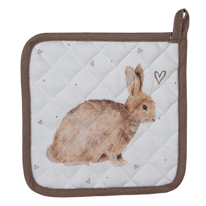 Bavlněná dětská chňapka - podložka s motivem králíčka a srdíček Bunnies in Love - 16*16 cm Clayre & Eef