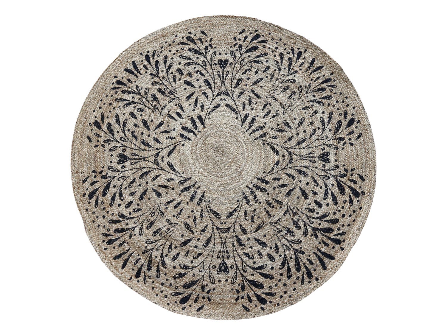 Přírodní kulatý jutový koberec s černými listy Gillia - Ø160 cm Chic Antique