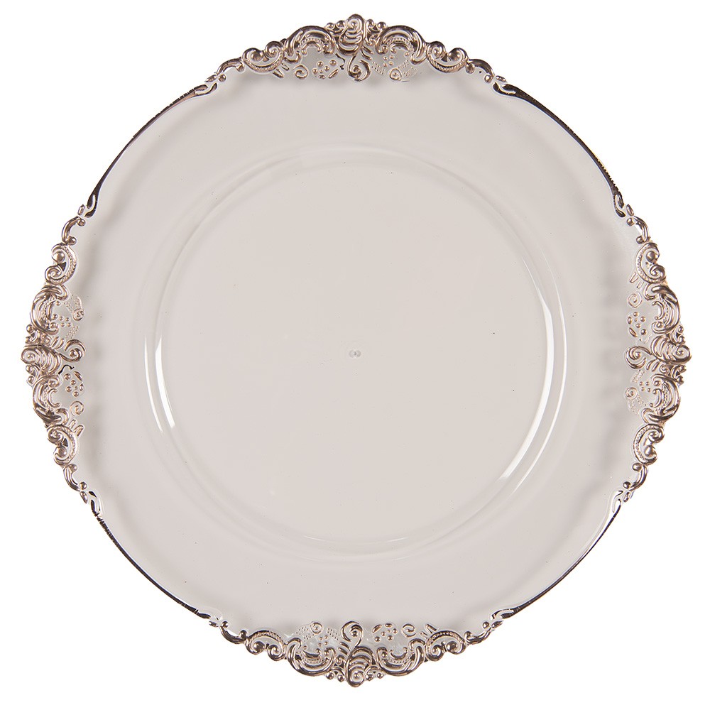 Transparentní servírovací talíř s měděným okrajem a zdobením - Ø 35*2 cm Clayre & Eef