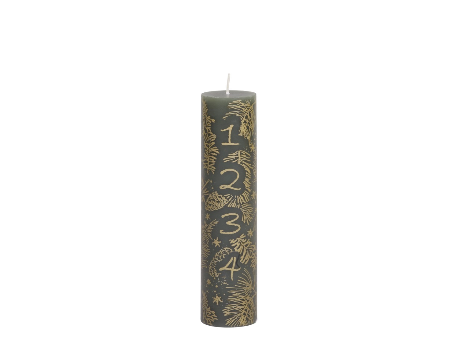 Zeleno - zlatá adventní svíčka s čísly 1- 4 Advent Candle - Ø 5*20cm / 48h Chic Antique