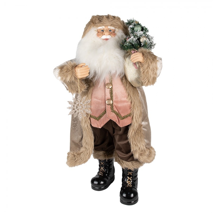 Vánoční dekorace socha Santa v kabátě a se stromkem - 26*16*47cm Clayre & Eef