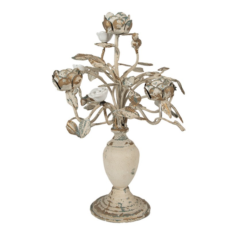 Béžový antik kovový svícen s květy na úzké svíčky Frillia - Ø 31*48cm Clayre & Eef